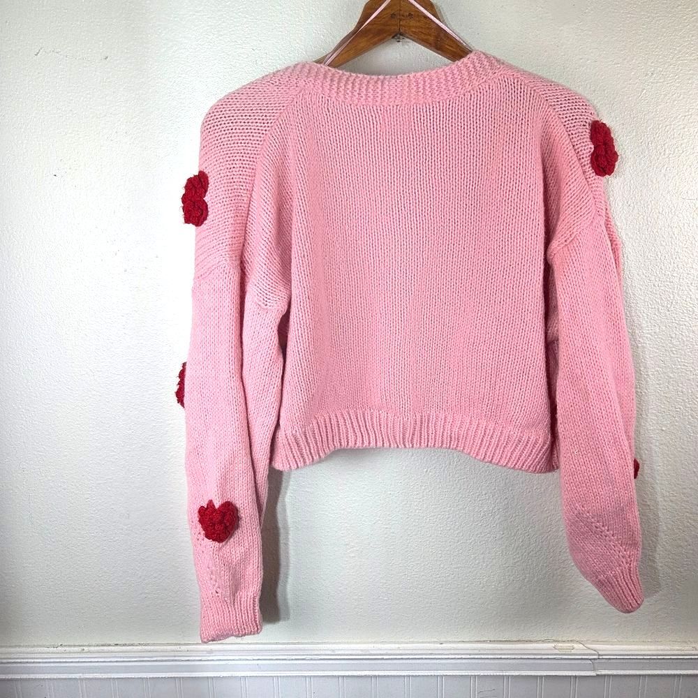 Luna Ivy Women's NWT Pink Heart-Embellished Women's Sweater Size Medium - Picture 8 of 11